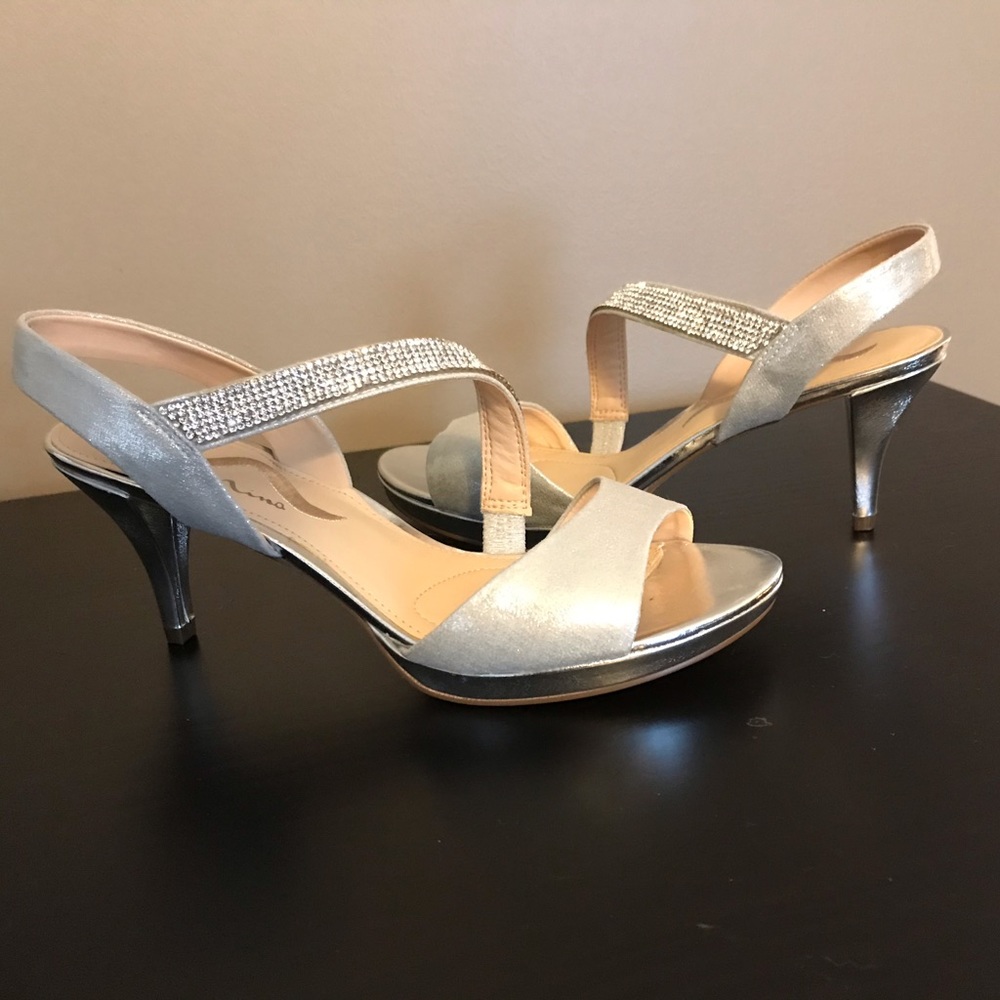 Silver and Bling cross strap heel